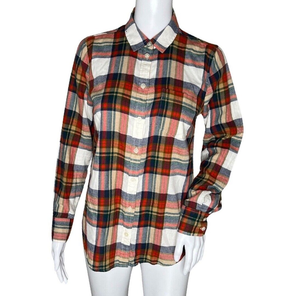 J Crew Shirt Womens XS Red White Plaid‎ Button Up Cabin Campcore Classic Preppy